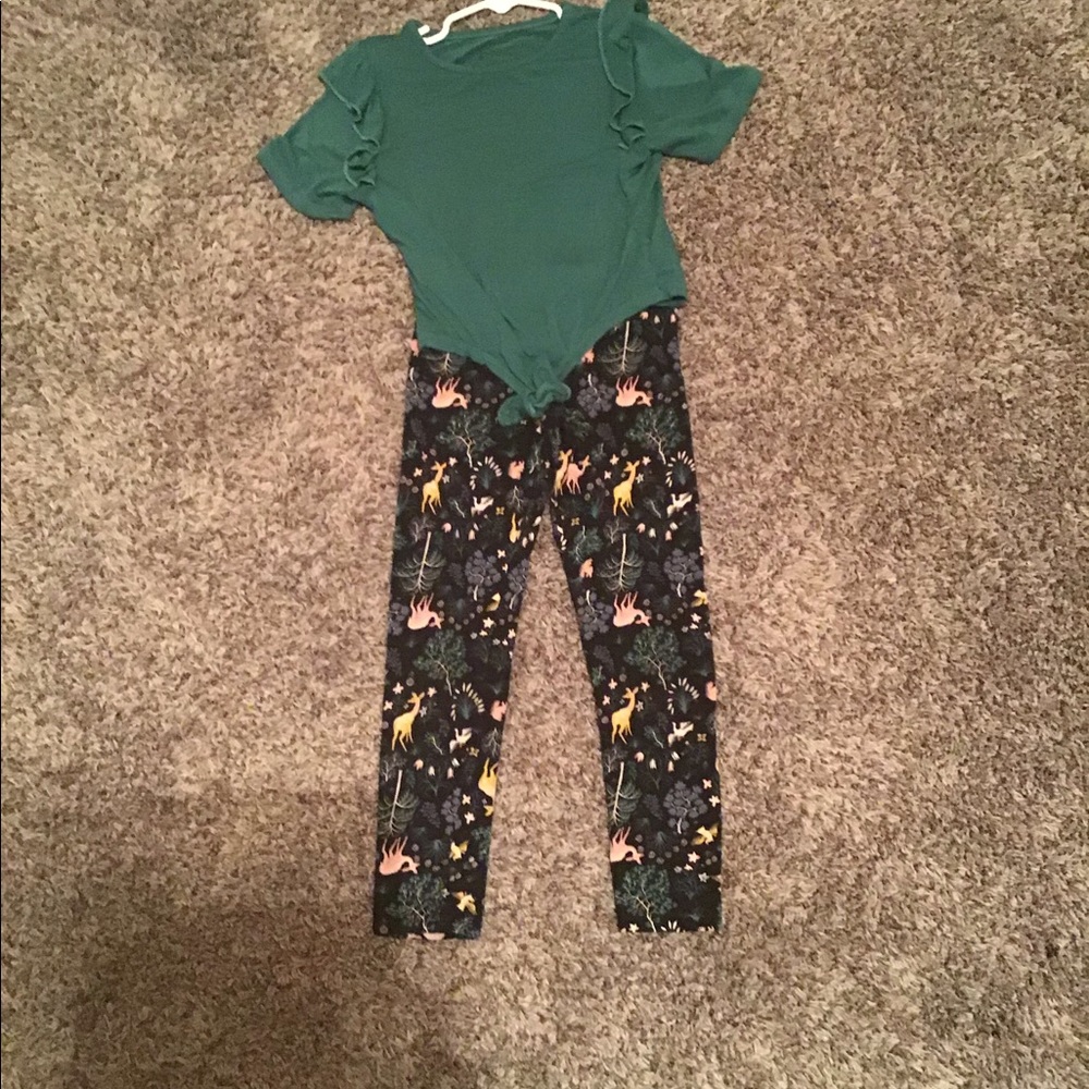 Green top with forest leggings